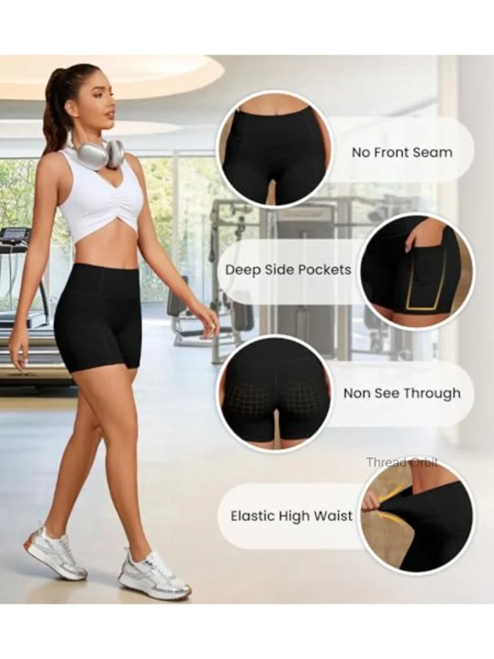 Women's High Waist Biker Shorts with Pockets, 4-Way Stretch Seamless Yoga Shorts